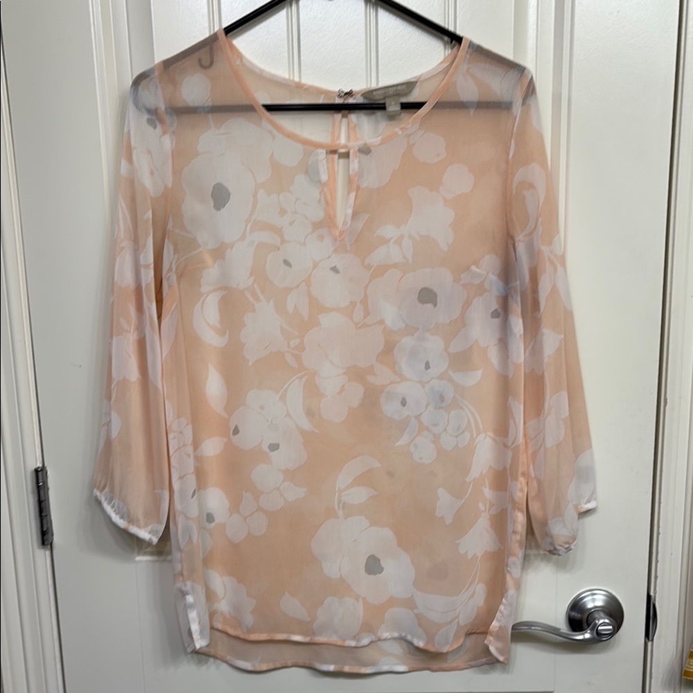 Banana Republic Floral‎ Sheer Blouse - Peach and White